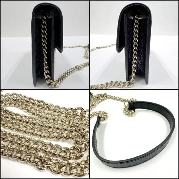 Gucci Interlocking Chain Wallet Black Leather Gold - Picture 4 of 7